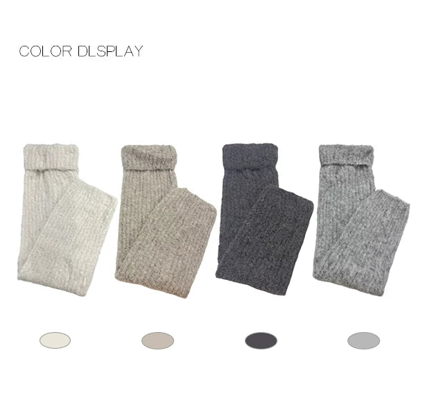 White Socks - Plush Layering - Mid-calf knit socks with ruched folds and folded cuffs
