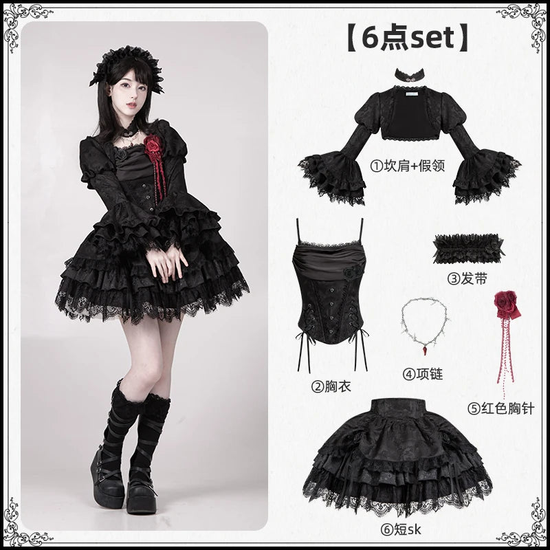 With PUJI - Twilight - Black Gothic Lolita Skirt Set, Witch-Inspired detail view 7