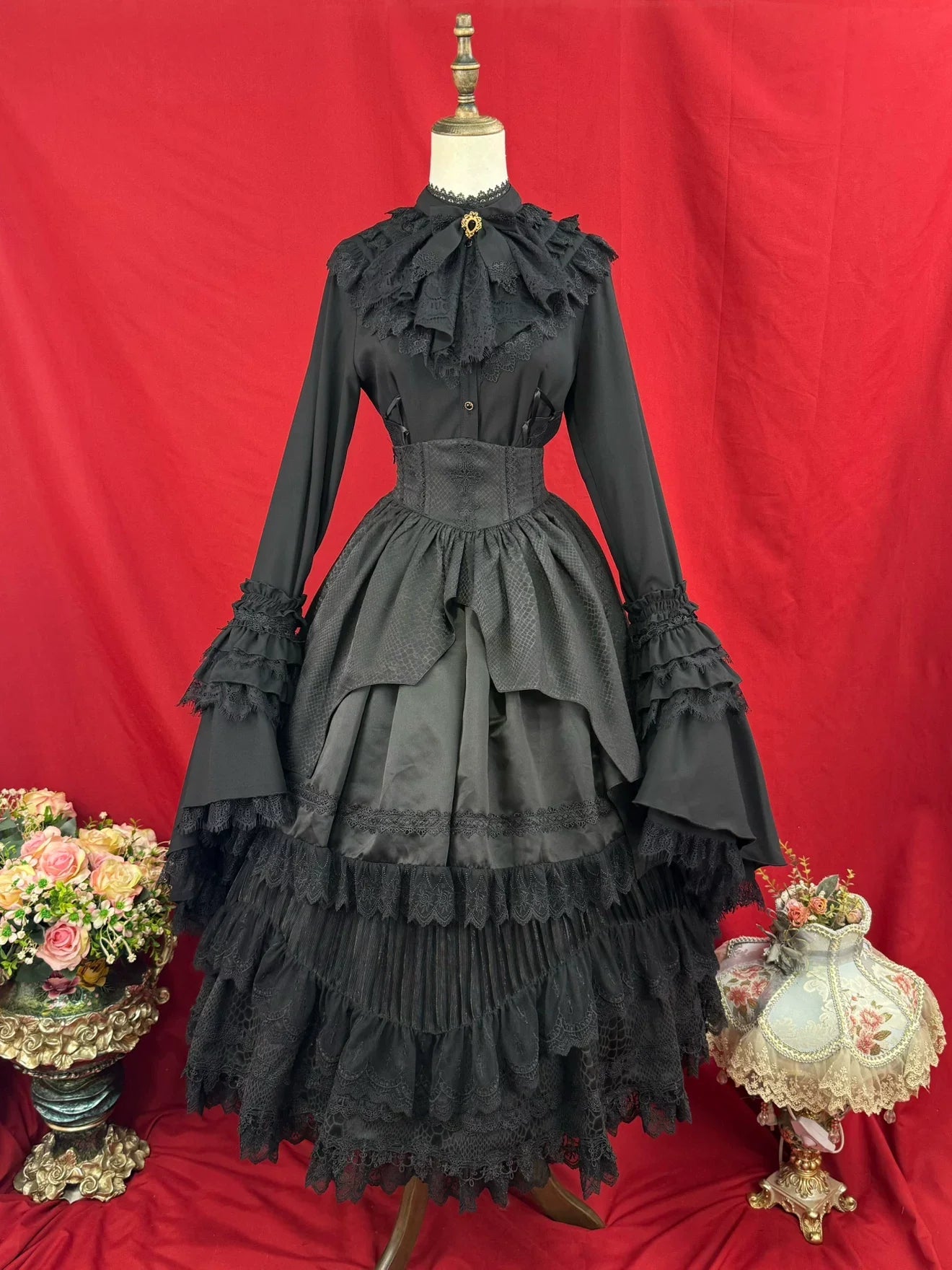 DMFS Lolita - Broken Winged Bat - Gothic Lolita Shirt & SK Set, Bat-wing Shaped Hem