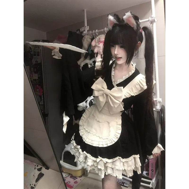 Creamy - Maid Bow - Black-and-White OP Dress with White Apron