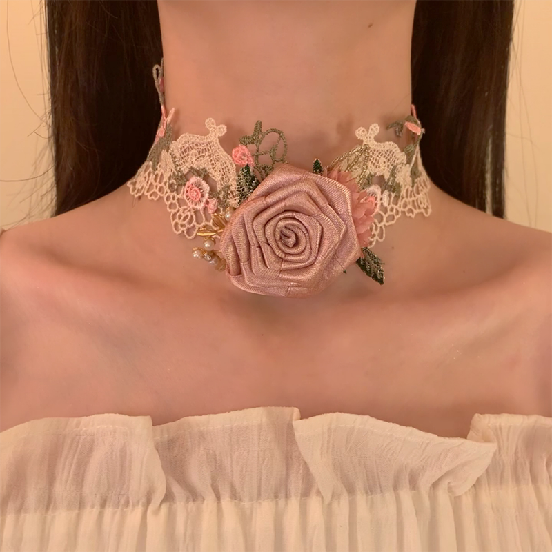 Independent Brand - Rose Lover - Rose Flower Choker Necklace with Lace Petal Detail
