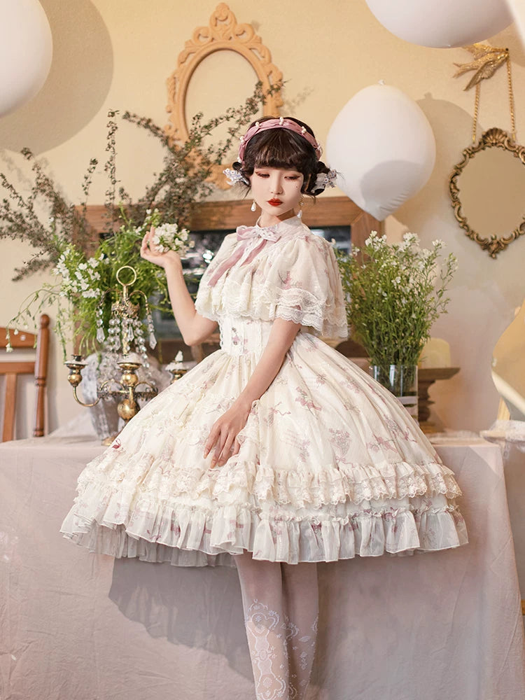 With PUJI - Nanke - Edwardian Collar Classic Lolita OP Dress Outfit detail view 3
