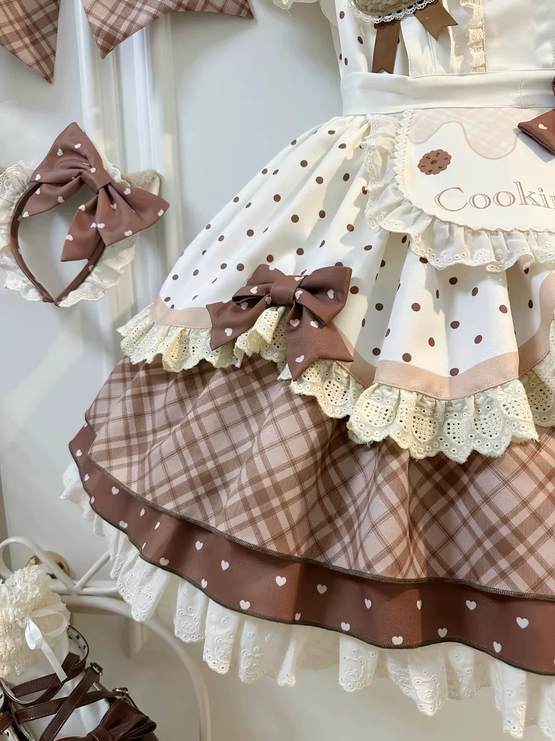 Bubble Bear - Bear Baker - Short-Sleeve One-Piece Dress with Polka Dots and Bear Accents