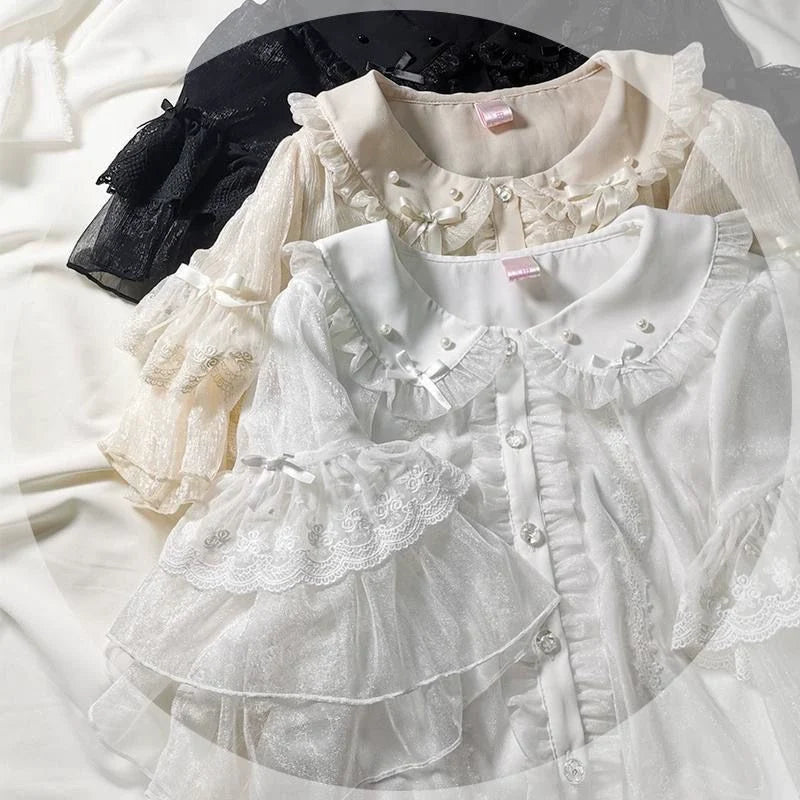 Sakurada Fawn - Lolita Sweetheart Cute Snowflake - Chiffon Blouse Petticoat