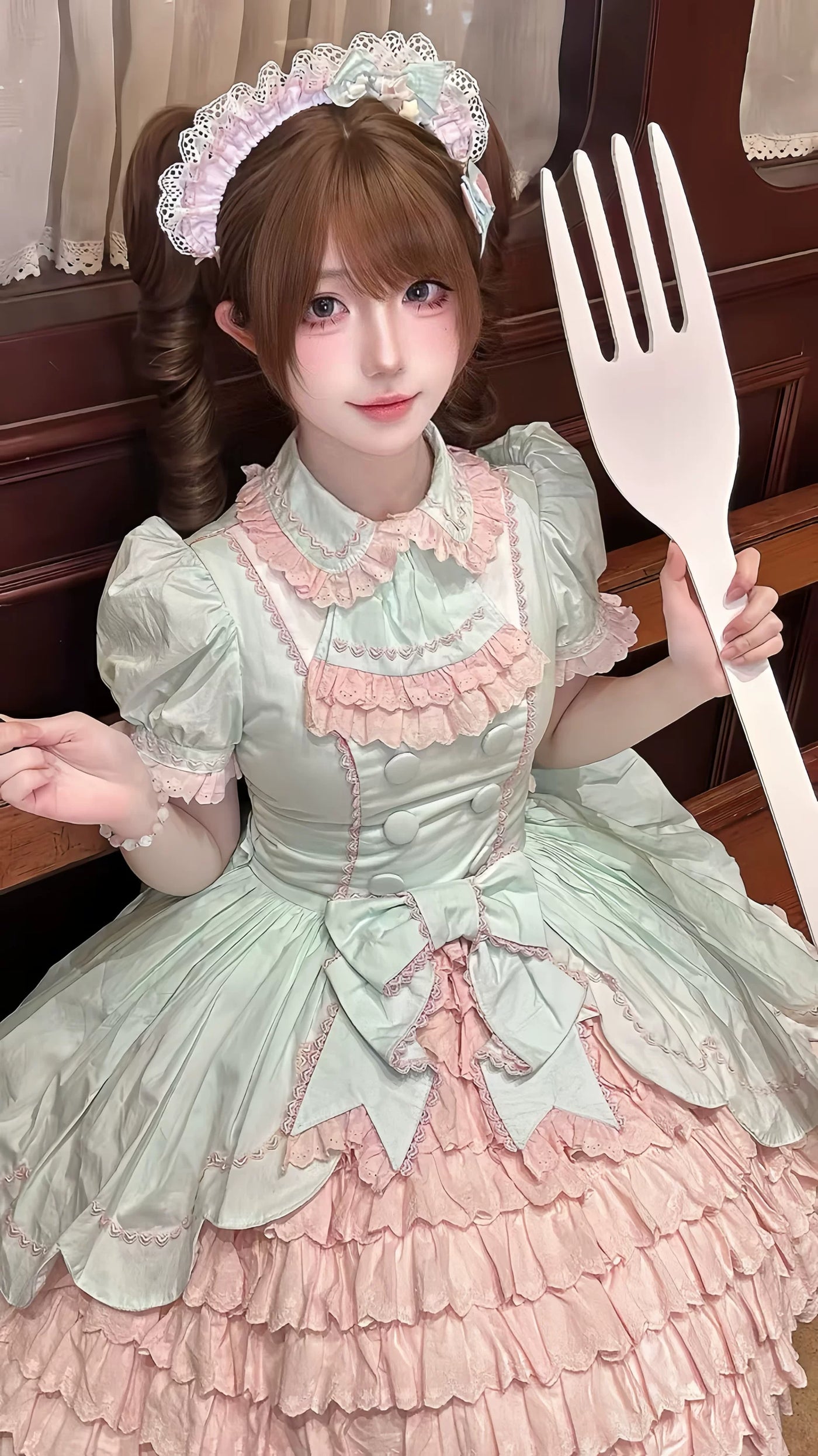 Tata Long Ear - Melon Parfait - Short-Sleeve OP Dress with Layered Ruffles