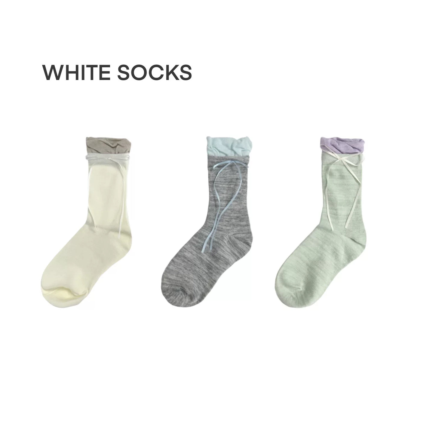 White Socks - Ballet Bow - Faux-Layered Calf Socks with Bow Ties
