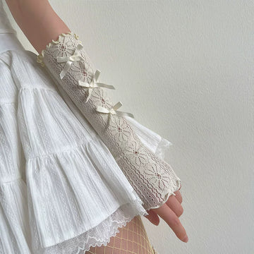 Sock Noble - Lace Bow Sleeves - Arm Sleeves with small bows and ruffled lace edges