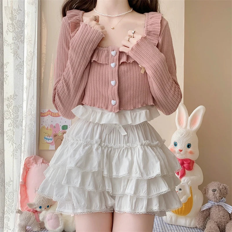 Cotton Lolita Bloomer, Loose Ruffled Hem White One Size
