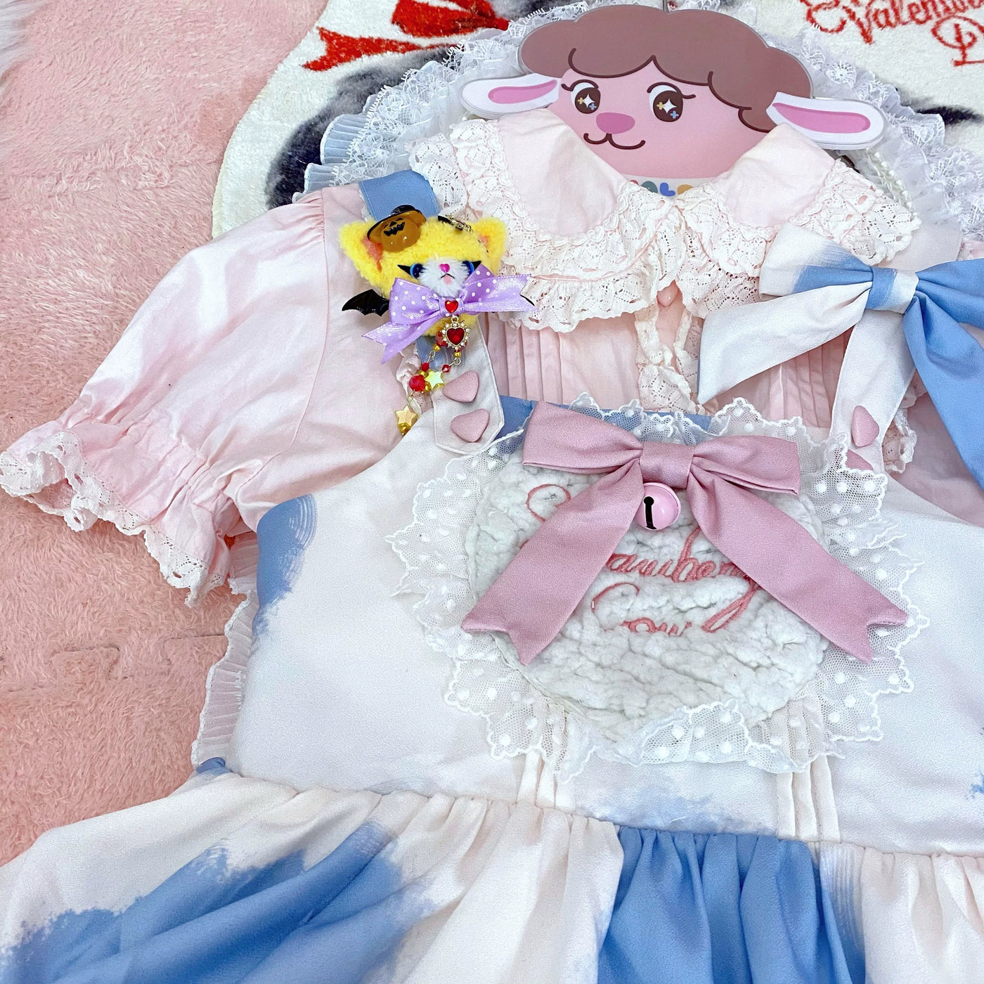 Tata Long Ear - Milk Cake Cow Print - Cow-Print JSK Dress with Three-Section Skirt