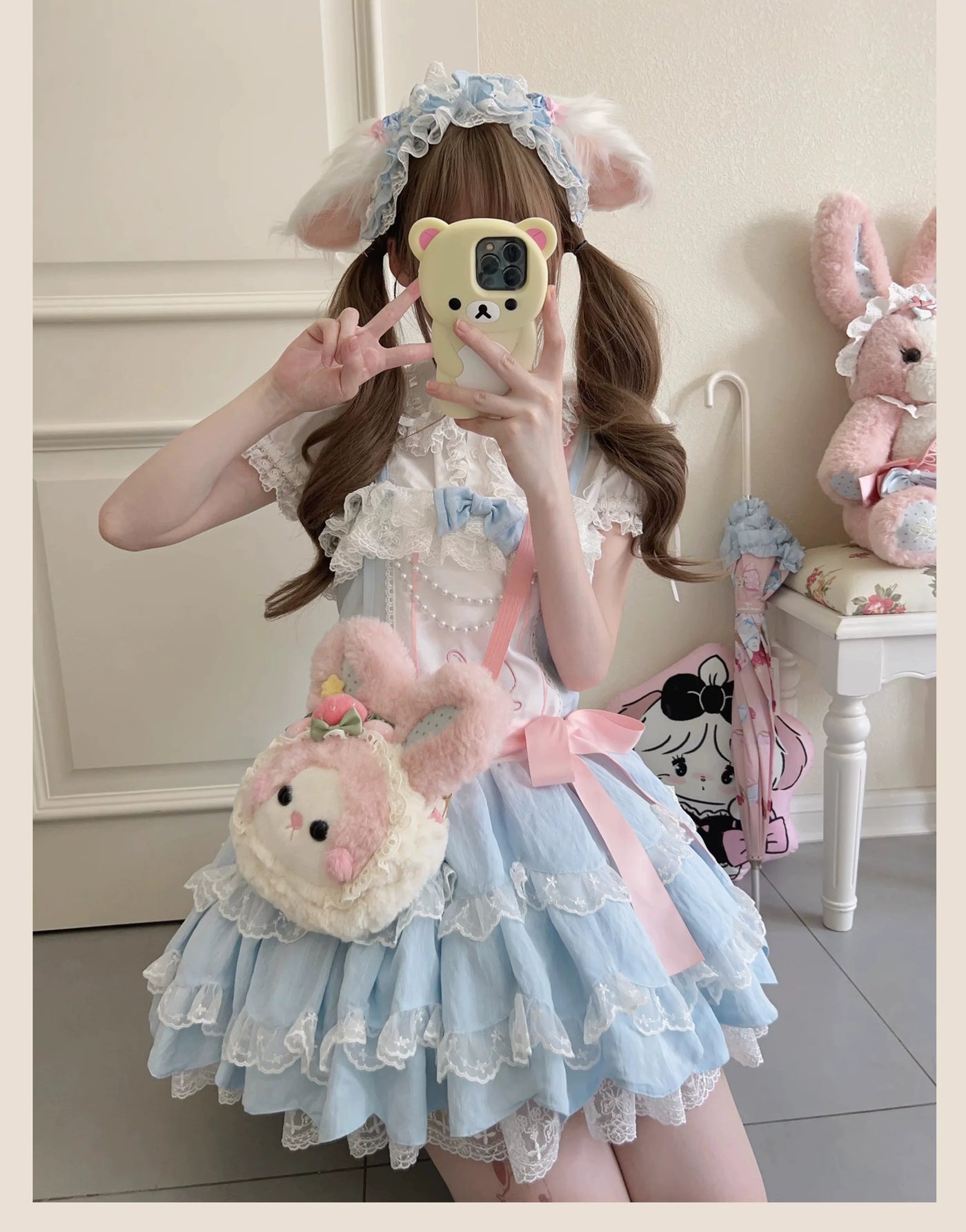 Tata Long Ear - Layered Rabbit - Blue JSK Dress with Layered Ruffles
