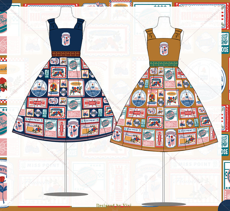 Miss Point - Strawberry Rose - Vintage American Casual Lolita Jumper Dress