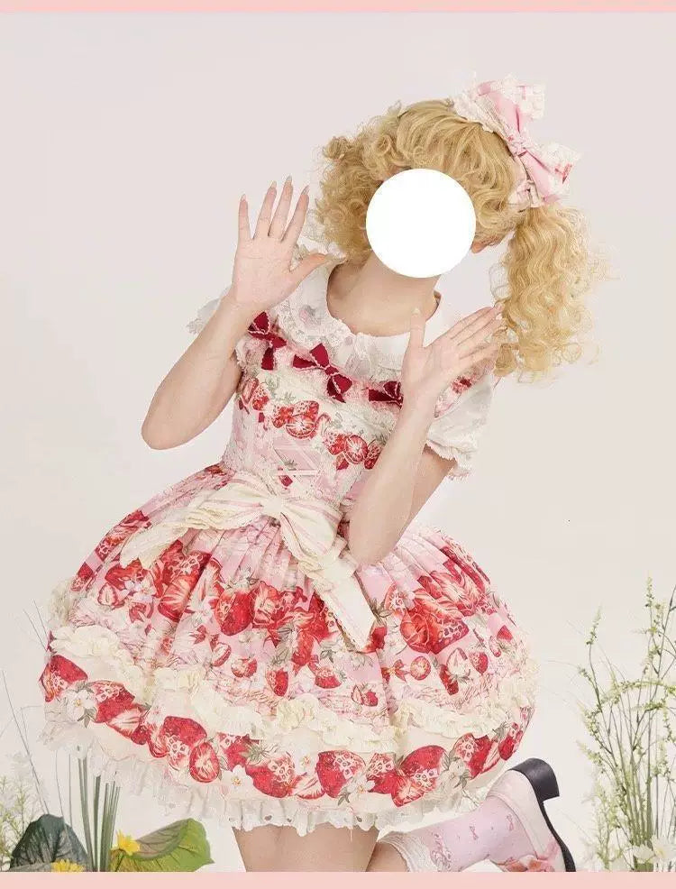 Sweetheart Dream Machine - Sweet Dream Melody - Strawberry Print JSK with Layered Ruffles