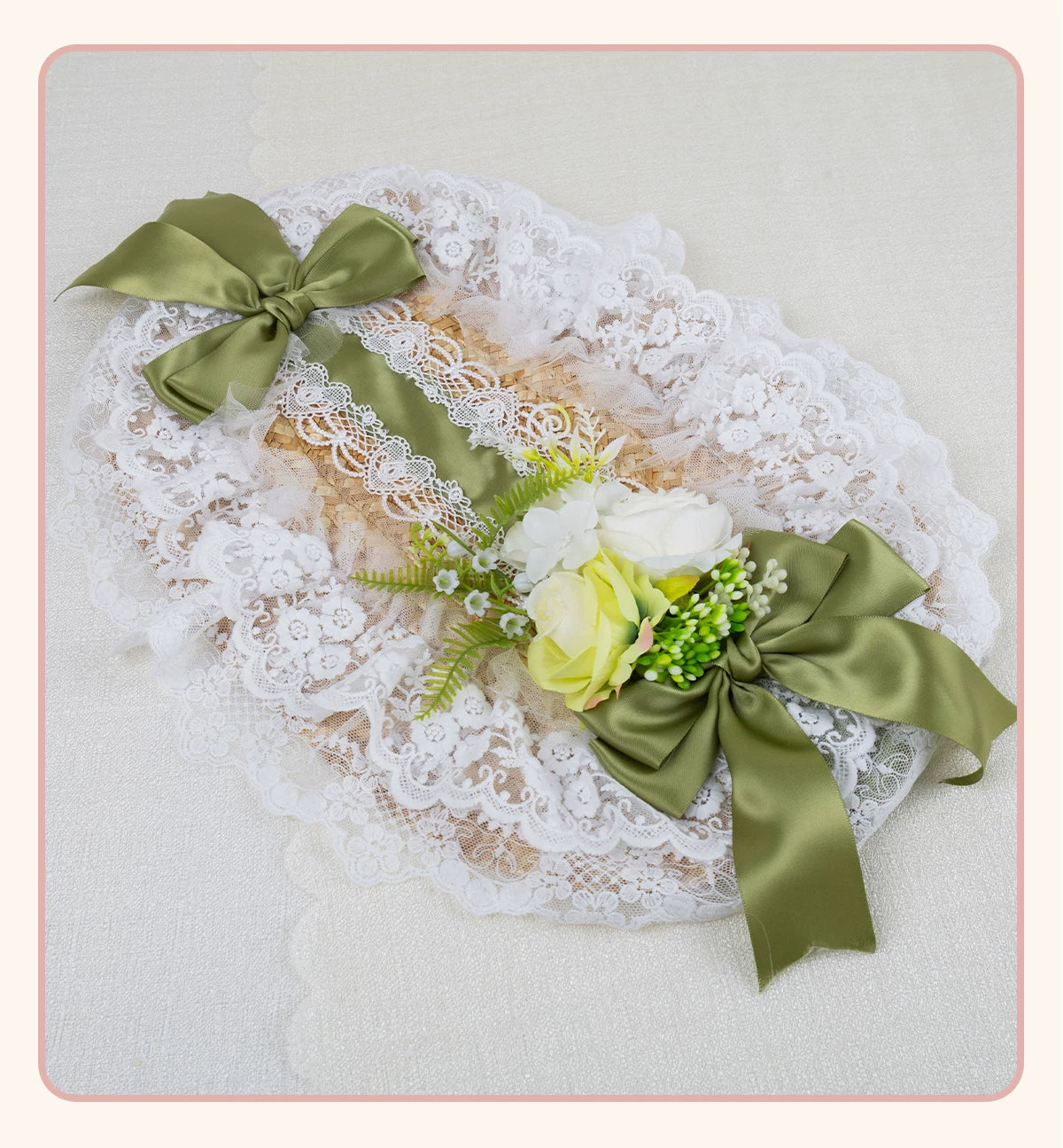 Stardust Rose - Garden Lace Bow - Flat Straw Hat with Lace Trim and Large Bow