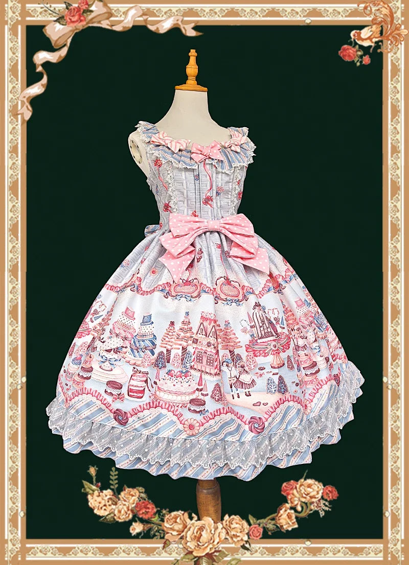 Infanta - Candy House - Old School Lolita Cake Print JSK Dress, Side Zipper