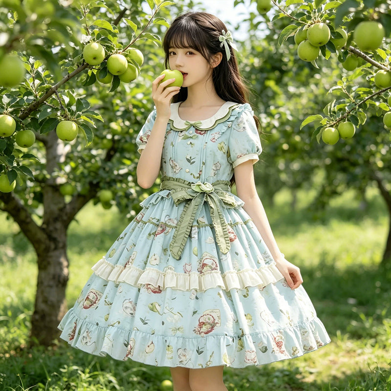 Yueele - Teal Storybook - Plus-Size Sweet Lolita OP Dress - detail view 7