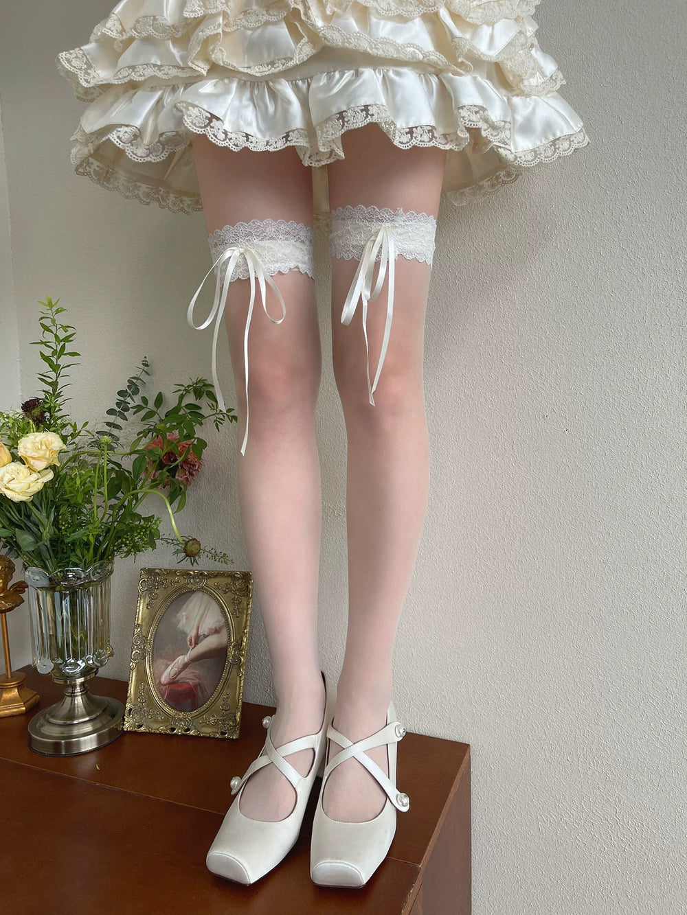 WAGUIR - Lolita Over-the-Knee Stockings - Sheer Lace & Bow Socks