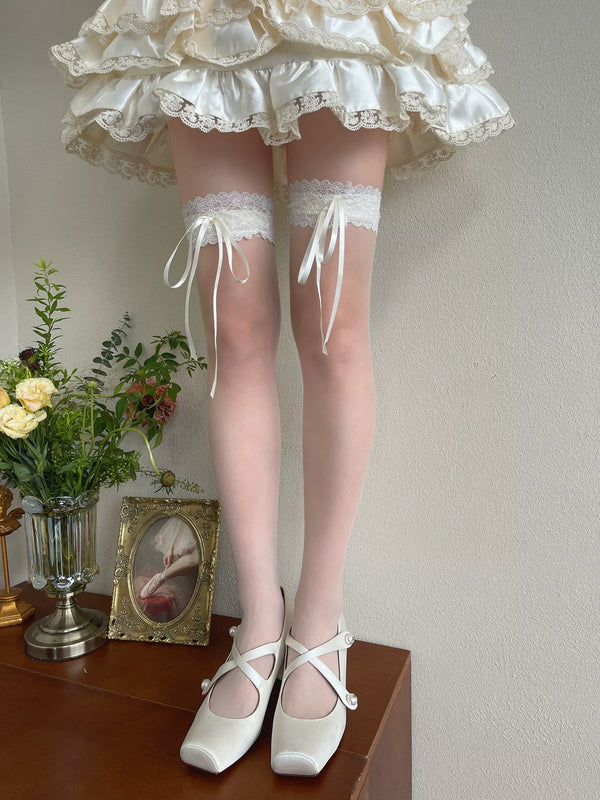 WAGUIR - Lolita Over-the-Knee Stockings - Sheer Lace & Bow Socks