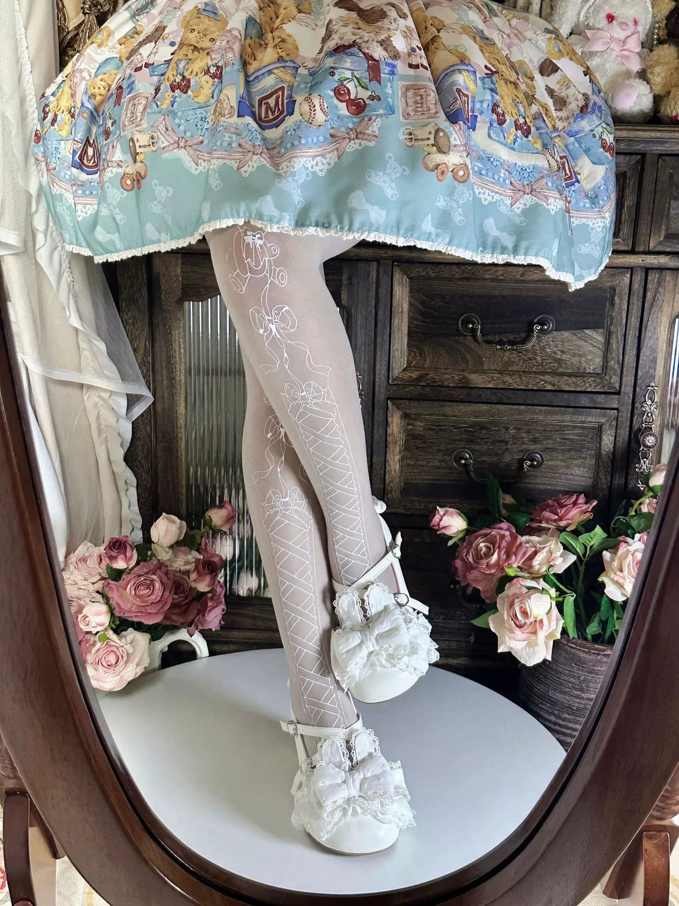 Fantasy Doll - Strap Rabbit - White Ultra-Thin Tights with Rabbit Motifs