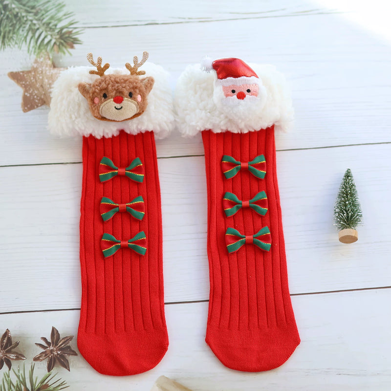 Christmas Light-Up Lolita Headwear & Accessory Options — Red Reindeer & Santa Sherpa-Style Socks