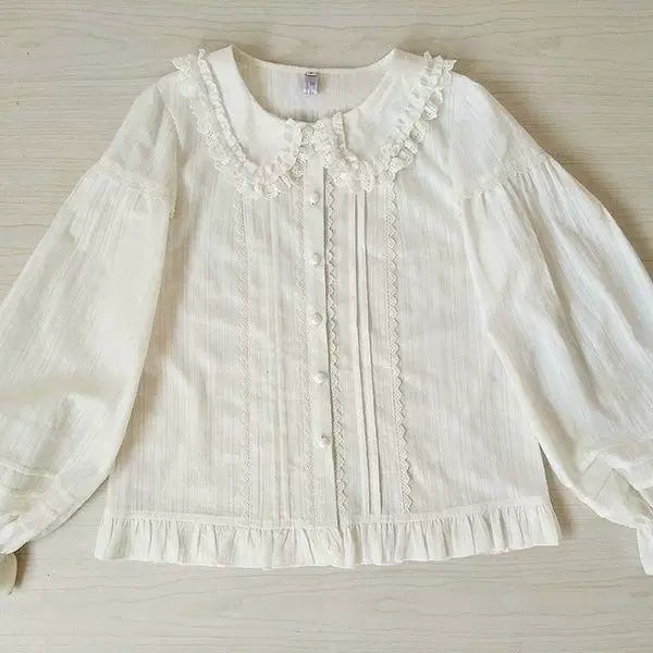 Sweetheart Dream Machine - Orchid Lane - Long-Sleeve Blouse with Lace Peter Pan Collar