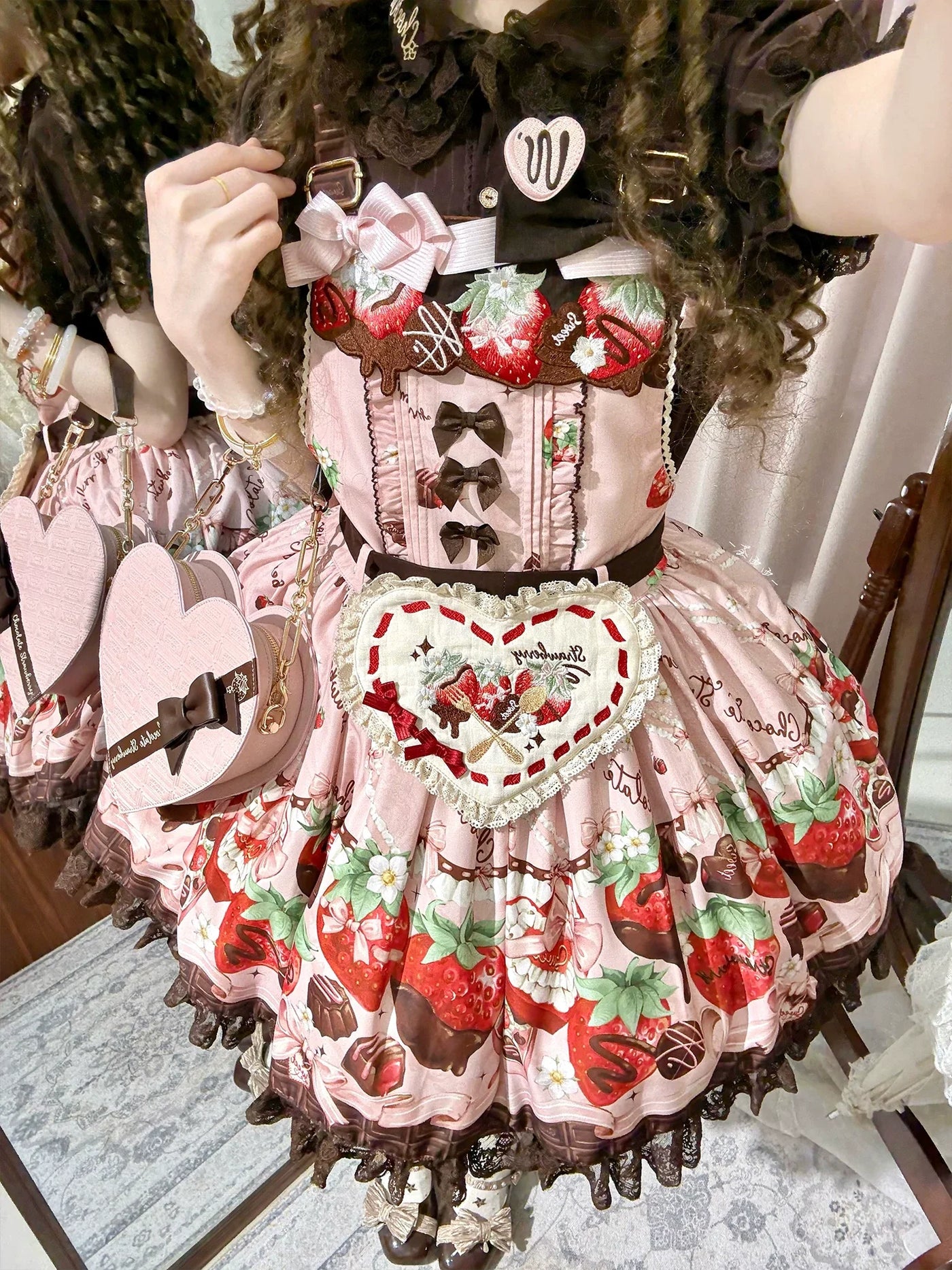 DreamWhale - Strawberry Chocolate Lovers - Sweet Lolita Embroidered Printed Accessory