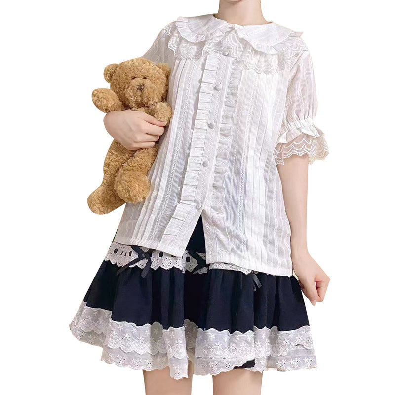 MIST - Ruffled Collar - Milk white or ivory Sweet Lolita short-sleeve shirt with ruffled collar - product detail 4