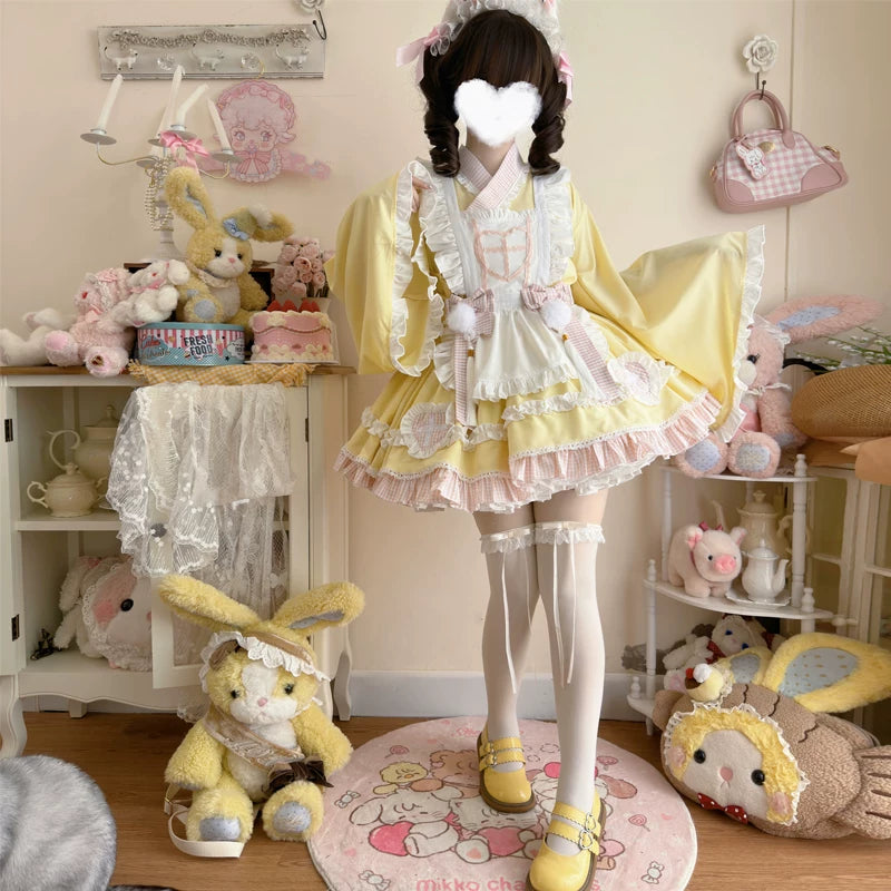 Lady Han sweet nurse cat maid dress by Lolita Fetch featuring a cute white and pink maid costume with lace details and playful accessories.