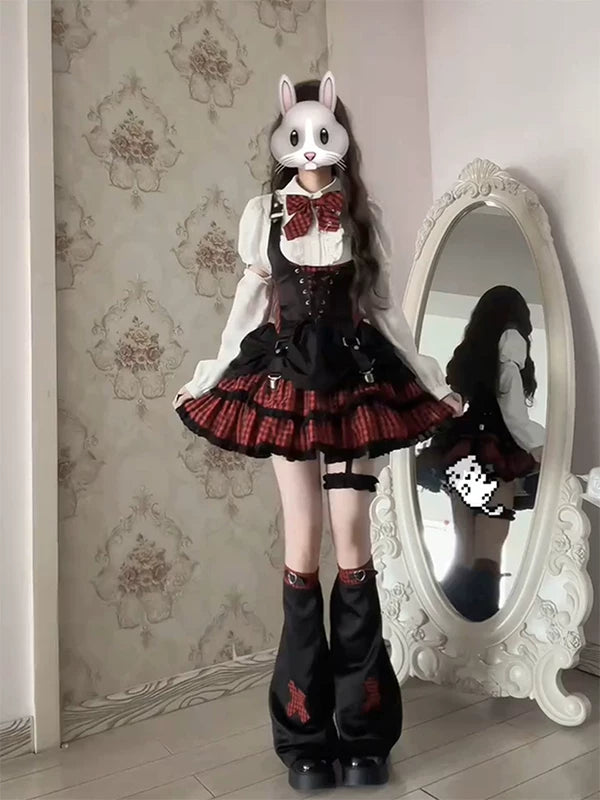 Creamy - Cherry Rock Idol - Black and Red Lolita Outfit Set with Leg Warmers