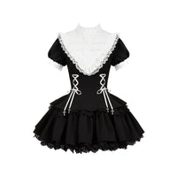 With PUJI - Doki! - Sweet Lolita OP Dress, Pockets - Black short-sleeve OP In stock / S