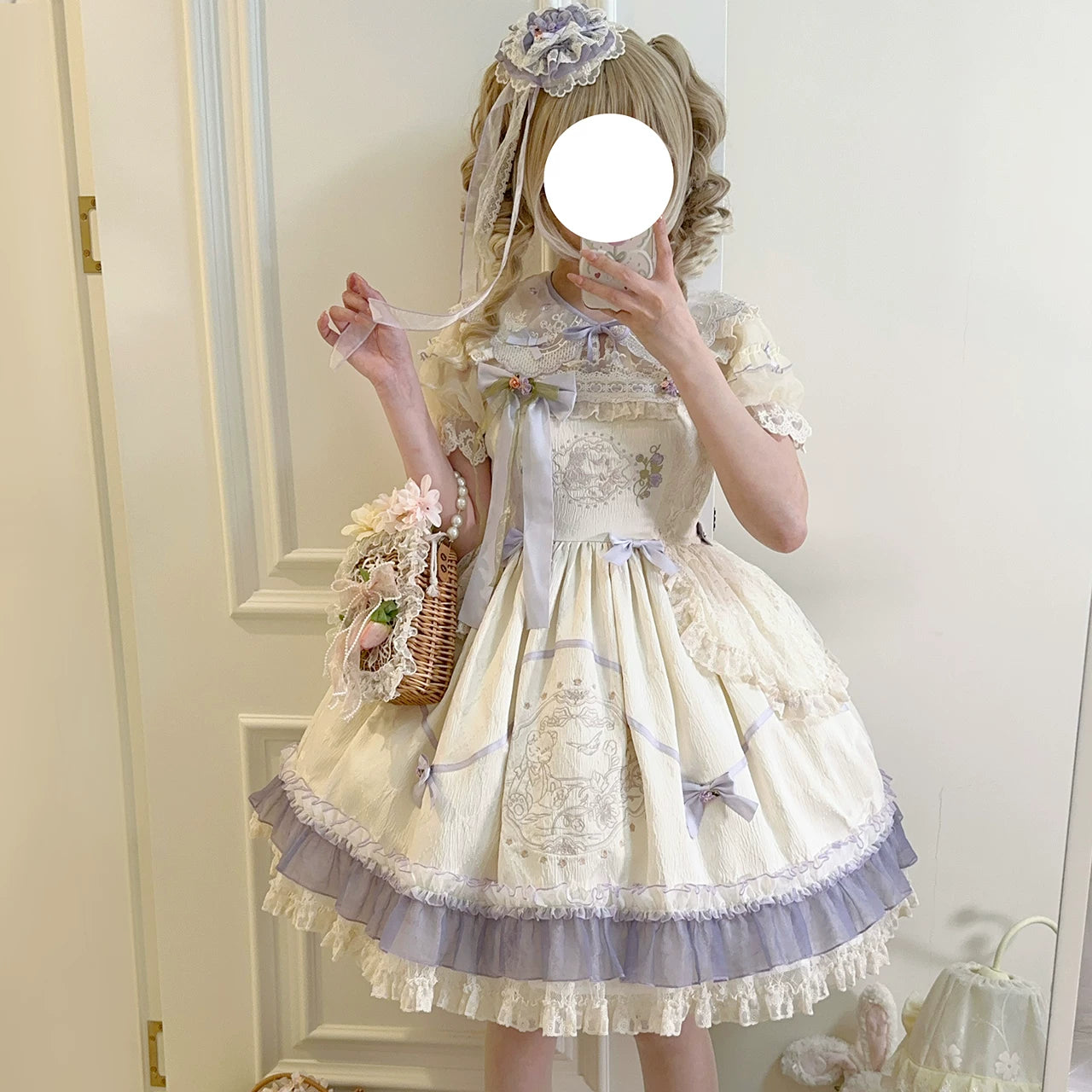 Glazed Spring Mirror - Embroidered Doll-Style JSK Dress Set