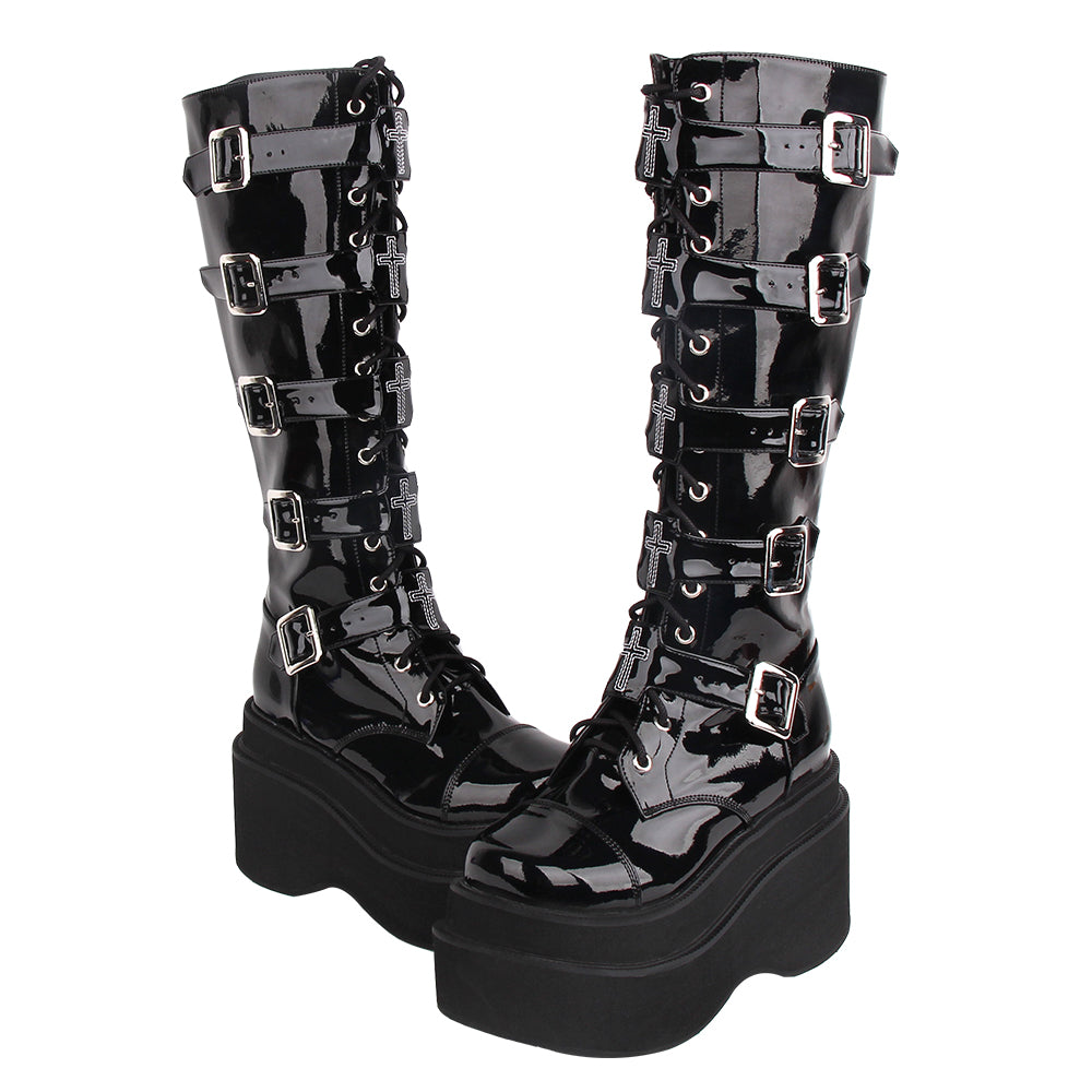 Angelic imprint - J-fashion Punk Lolita Classic Black - High Boots Shoes