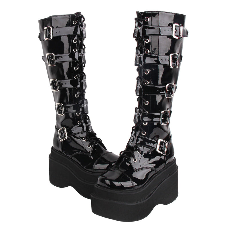 Angelic imprint - J-fashion Punk Lolita Classic Black - High Boots Shoes