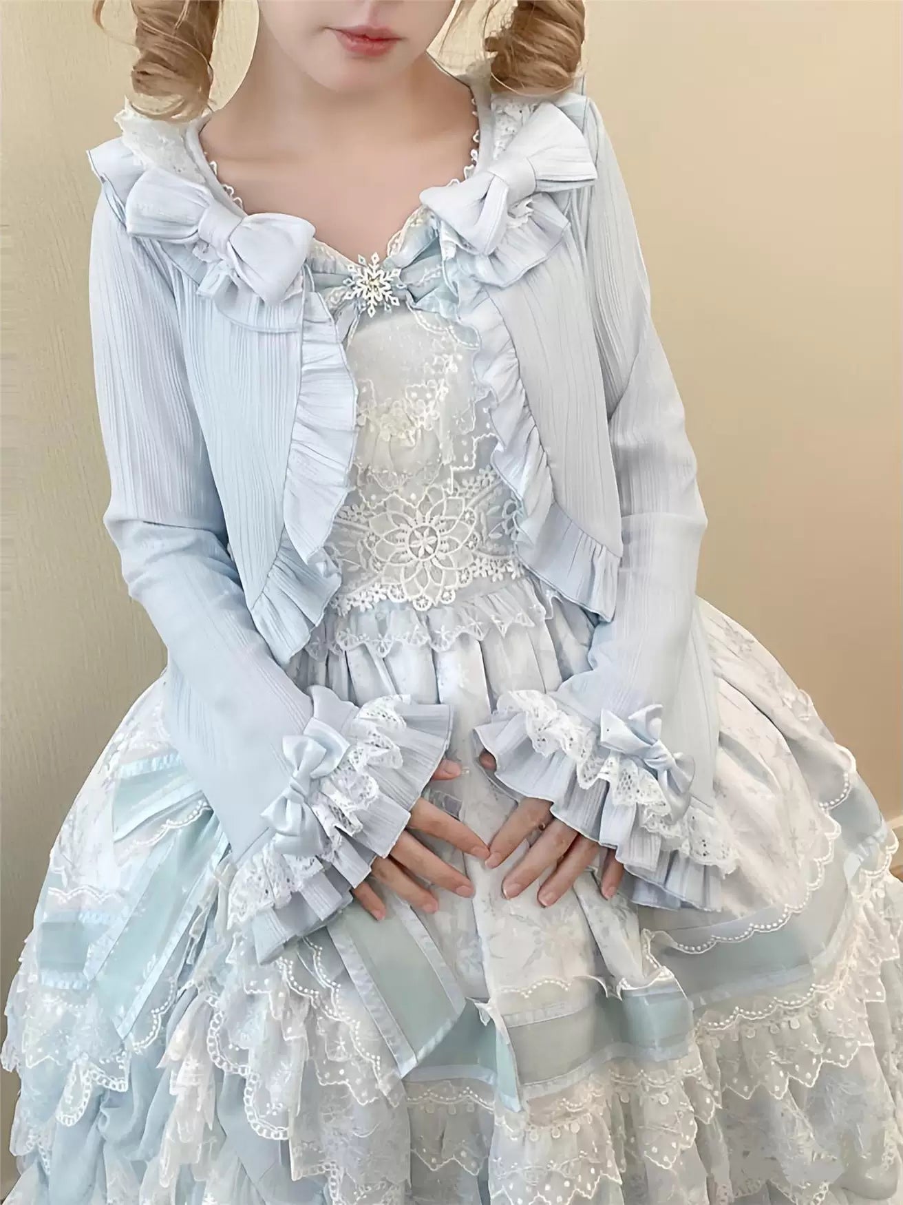 Sweetheart Dream Machine - Ribboned Ruffle - Short Shawl Coat with Ruffled Collar