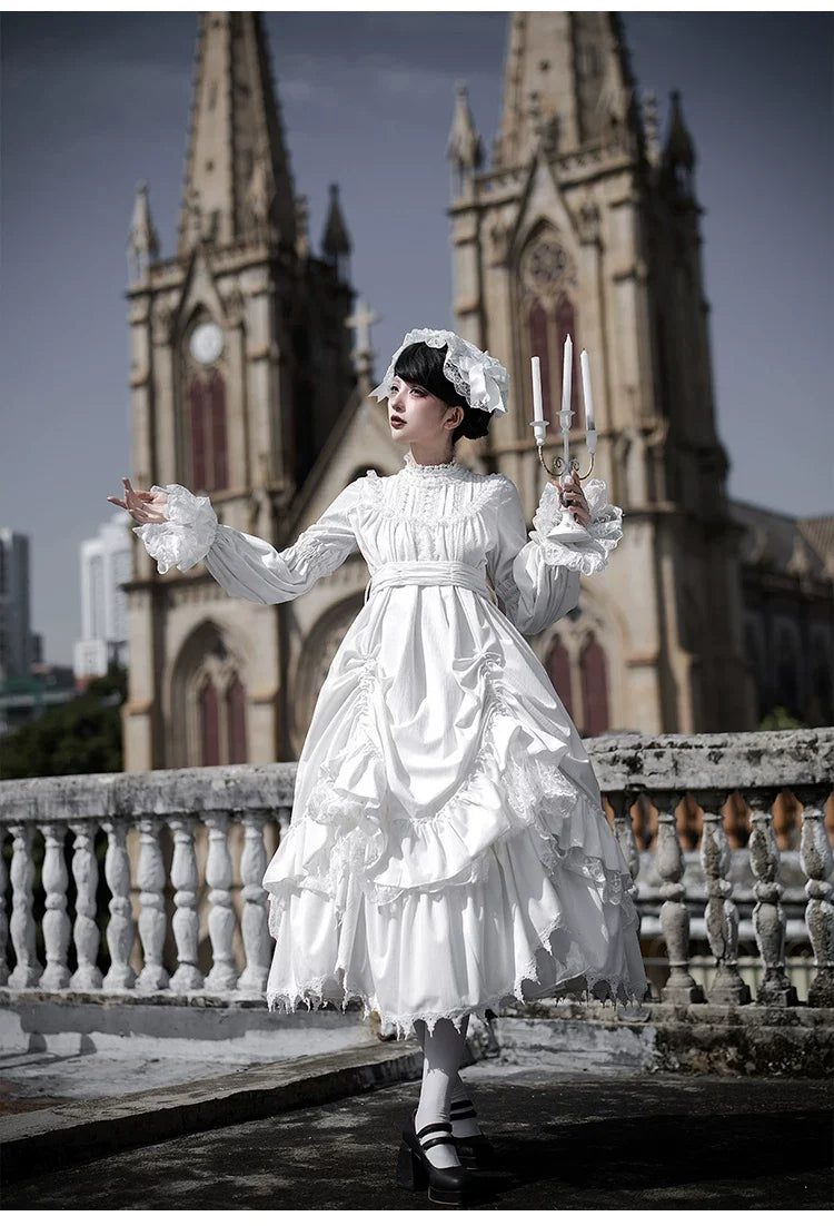 With PUJI - Dawn Bell & Dusk Song - Gothic Lolita Velvet OP Dress, Back Zipper