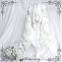 Sinwavy - Abandoned Rabbit - White Gothic Lolita Twin-Ponytail Wig - Cream white - Complete curly wig set
