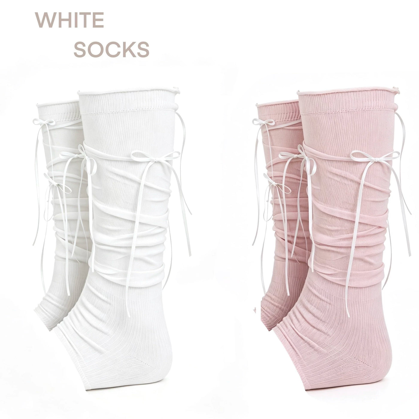 White Socks - Ribbon Scrunch - Footless Leg Warmers with Ribbon Bows