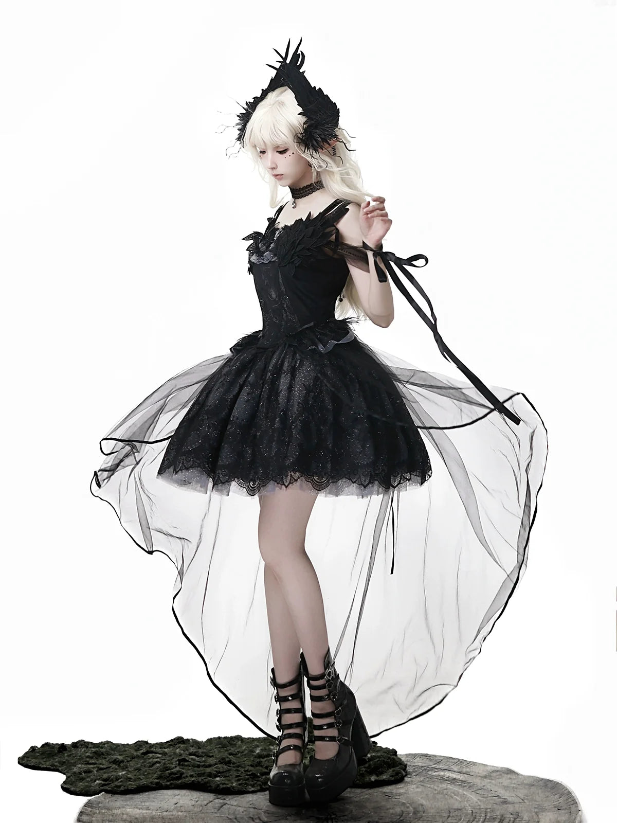 Your Princess - Star Swan Dream - Black Gothic Lolita JSK Dress, Swan Embroidery