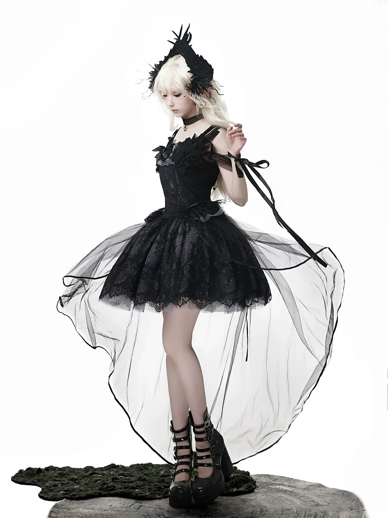 Your Princess - Star Swan Dream - Black Gothic Lolita JSK Dress, Swan Embroidery