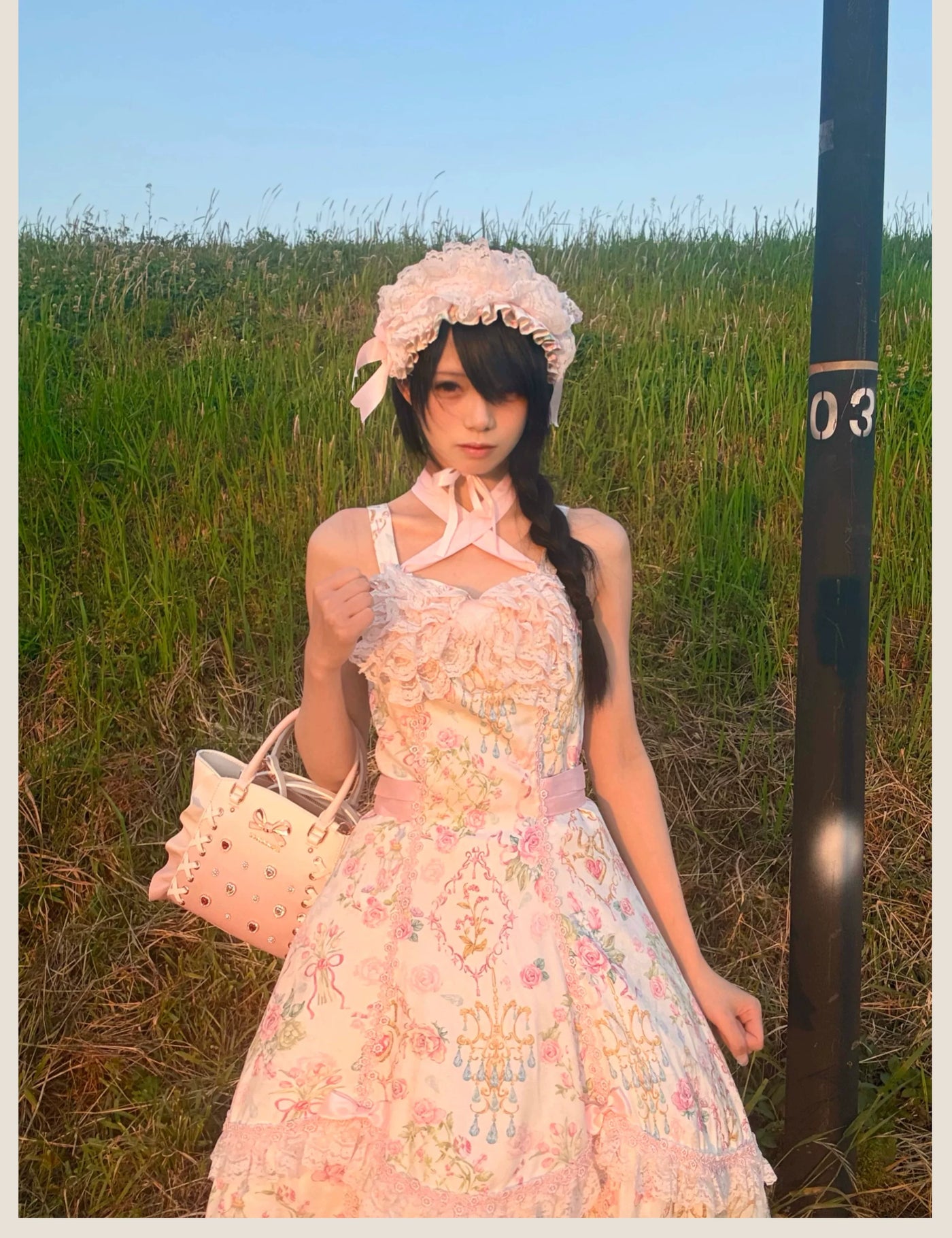 Tata Long Ear - Spring 2025 Floral Wall - Floral Print JSK Dress with Layered Lace Ruffles