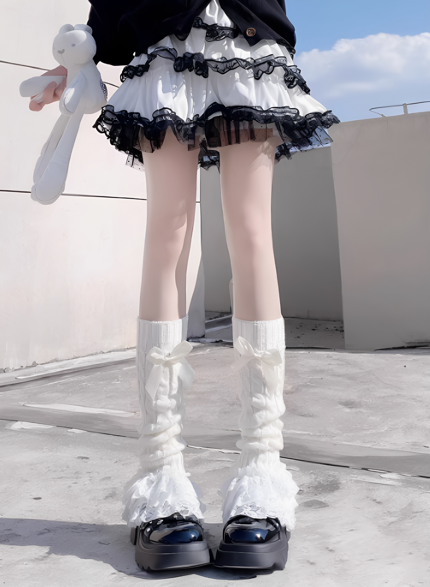 Fantasy Doll - Lace Bow - Mid-Calf Lace Leg Warmers with Bow Detail