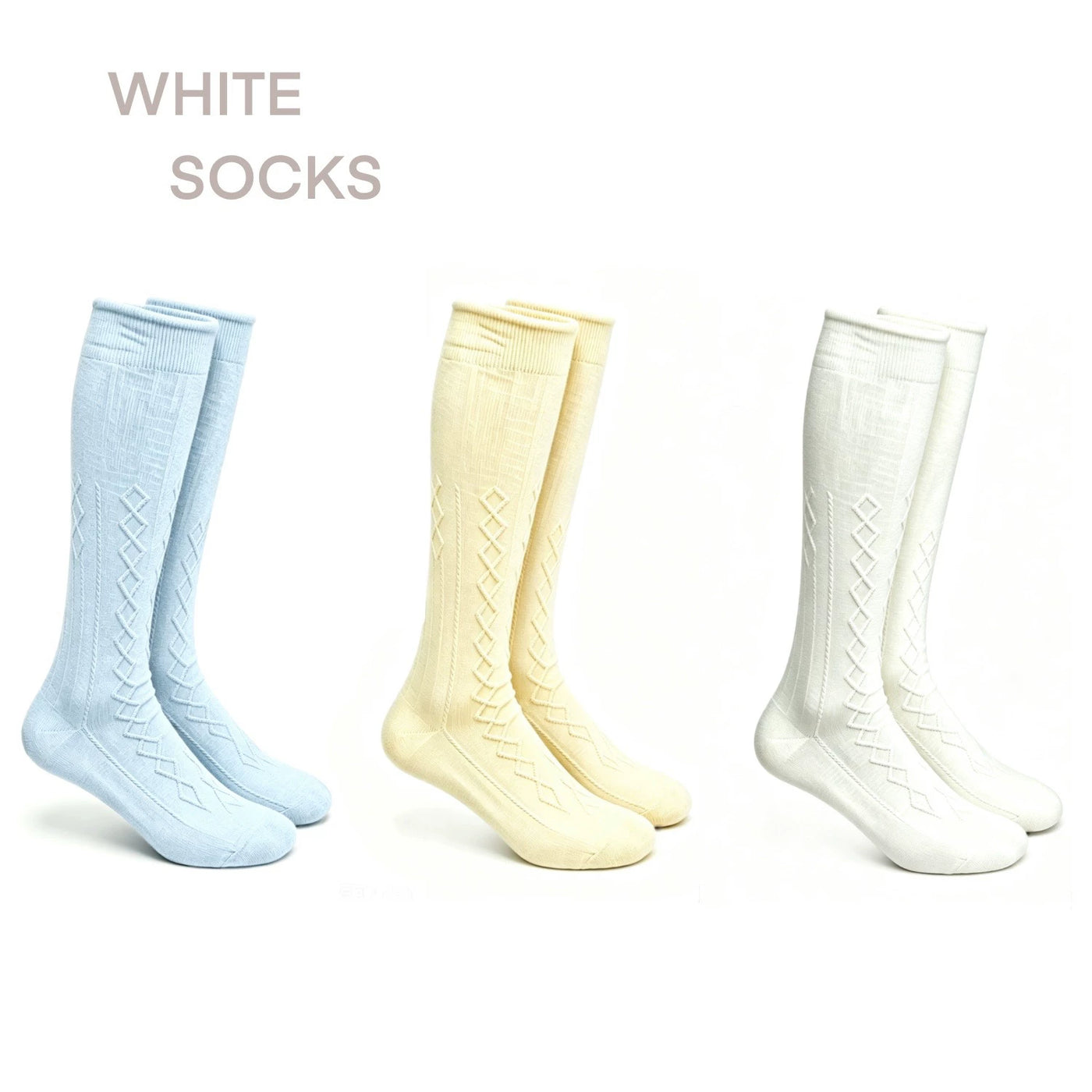 White Socks - Diamond-Knit Slouch - Solid-Colour Mid-Calf Socks with a Slouched Shaft