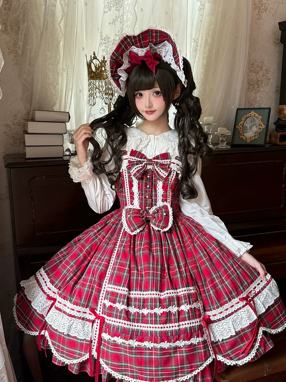 Miss Point - Plaid Petal Bunny - Kawaii Lolita Cotton Shirt, Bunny Ear
