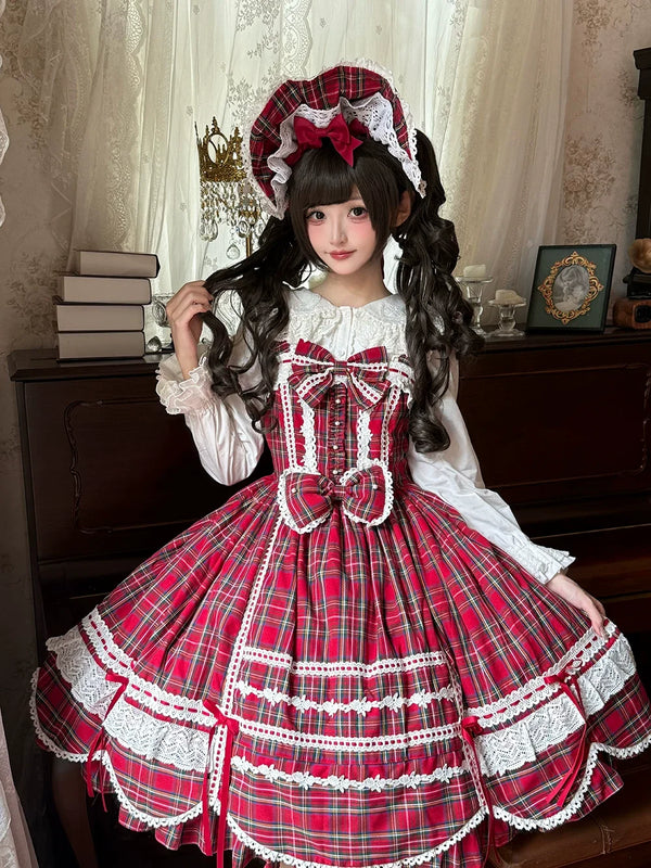 Miss Point - Plaid Petal Bunny - Old School Lolita Plaid JSK Dress, Side Pockets