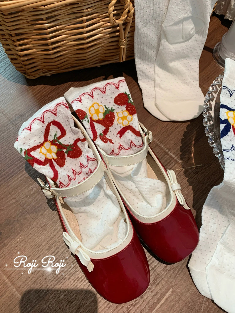 Roji Roji - Sweet Lolita Socks, Strawberry Print - Socks