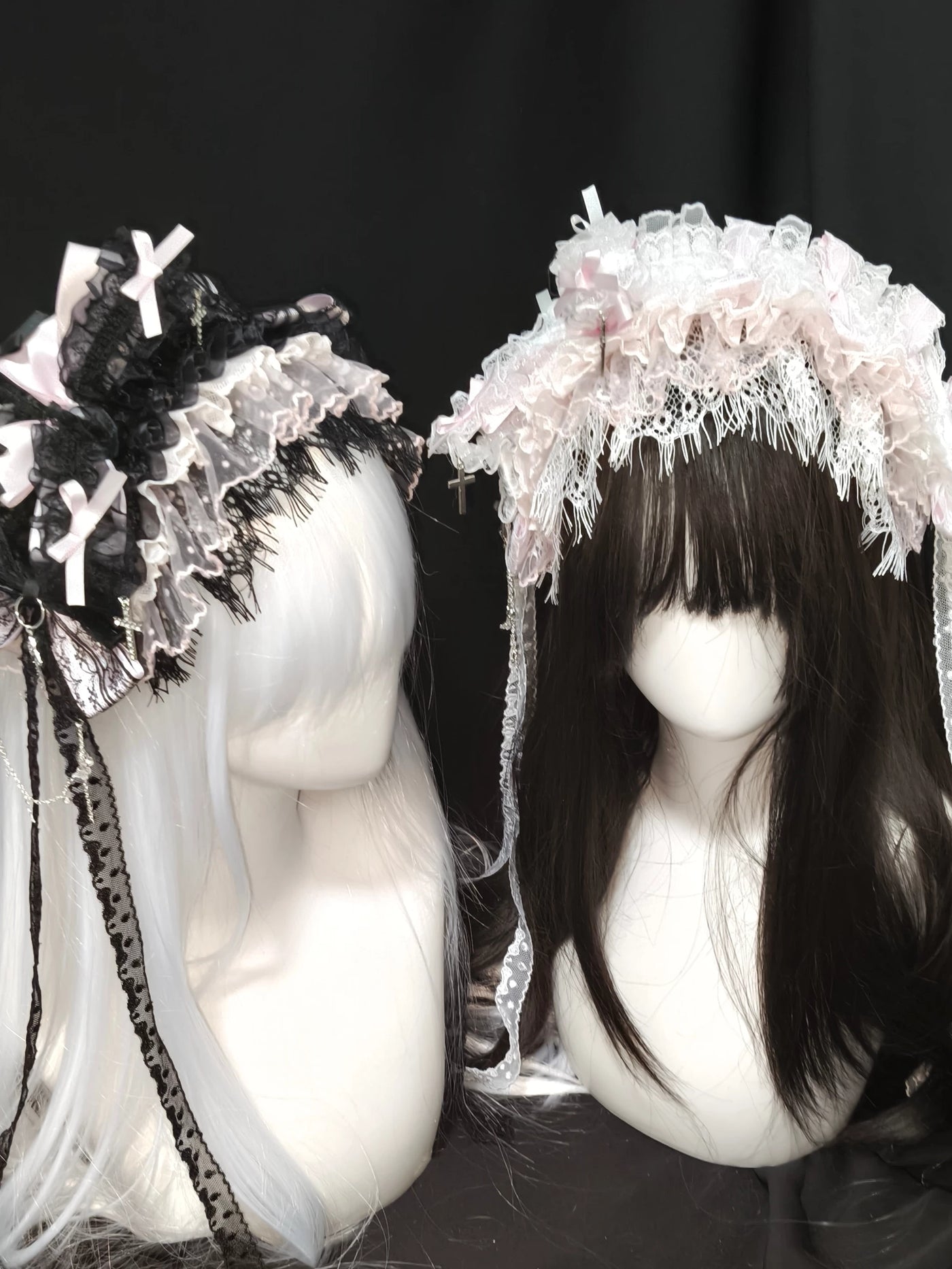 Dokisuru - Cross Lace - Heavily Embellished Lace Hairband with Bows and Cross Accents