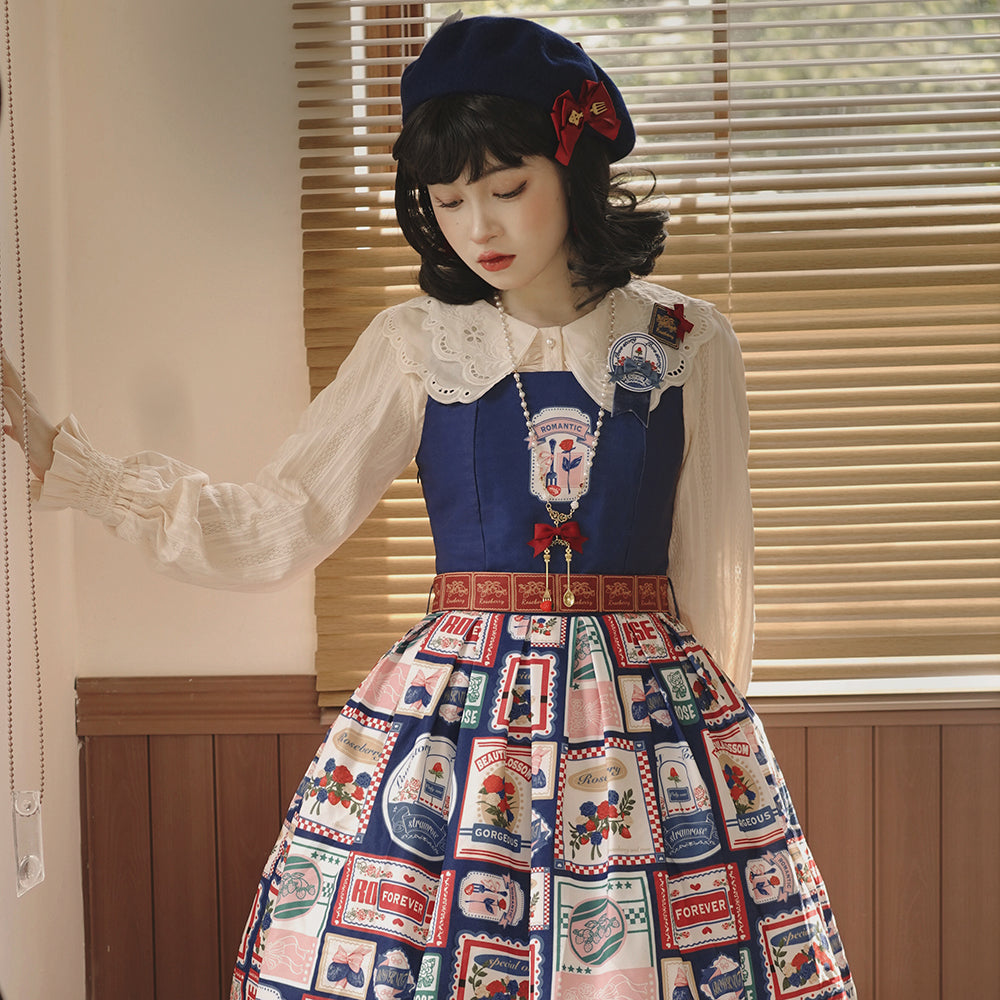 Miss Point - Strawberry Rose - Vintage American Casual Lolita Jumper Dress