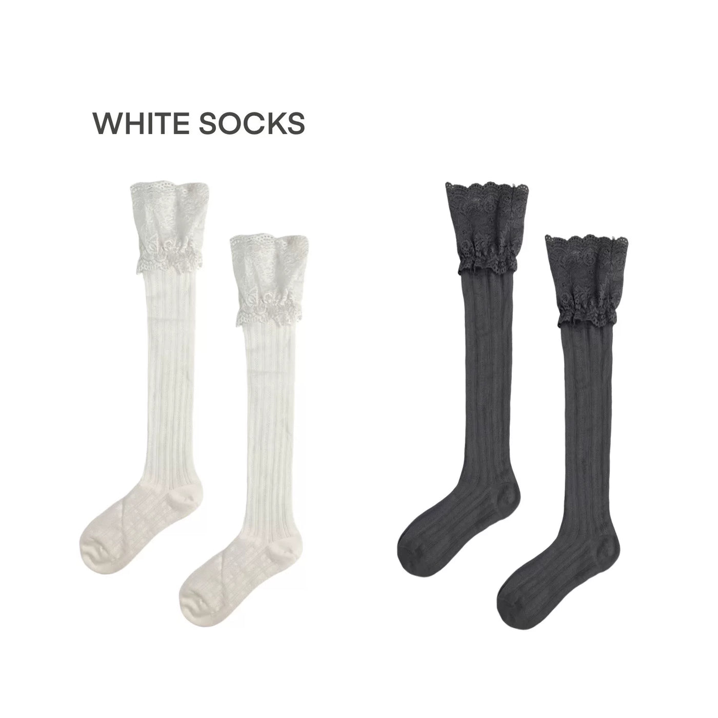 White Socks - Ballet Lace Frame - Ballet-Inspired Mid-Calf Socks with Striped Mesh