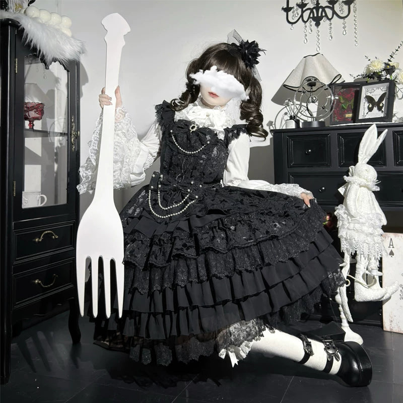 Lady Han Feather Bond Bridal JSK Dress by Lolita Fetch, featuring intricate feather details and elegant lace accents.