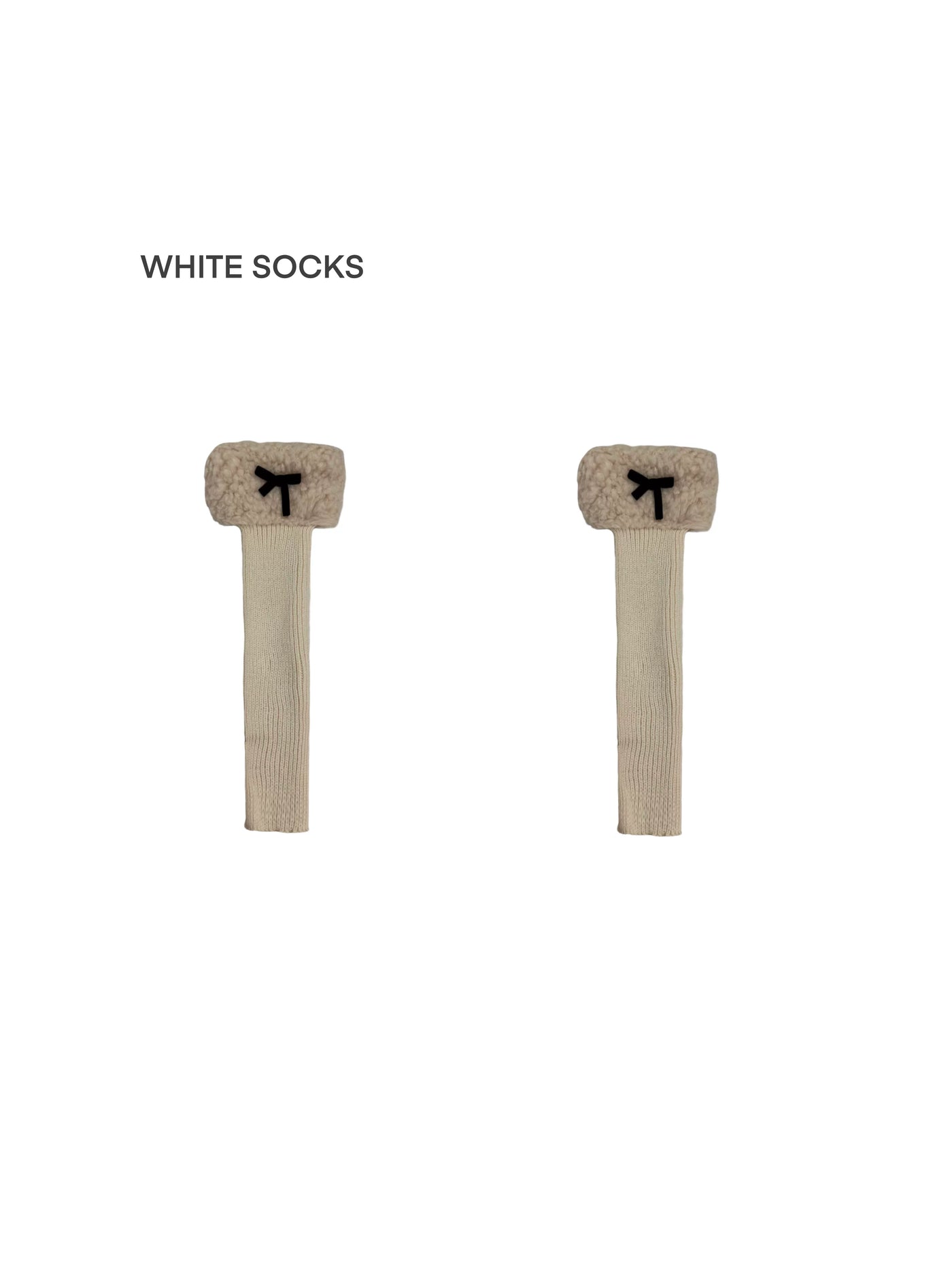 White Socks - Fleece Bow - Stirrup Knit Leg Warmers with Fleece Cuffs