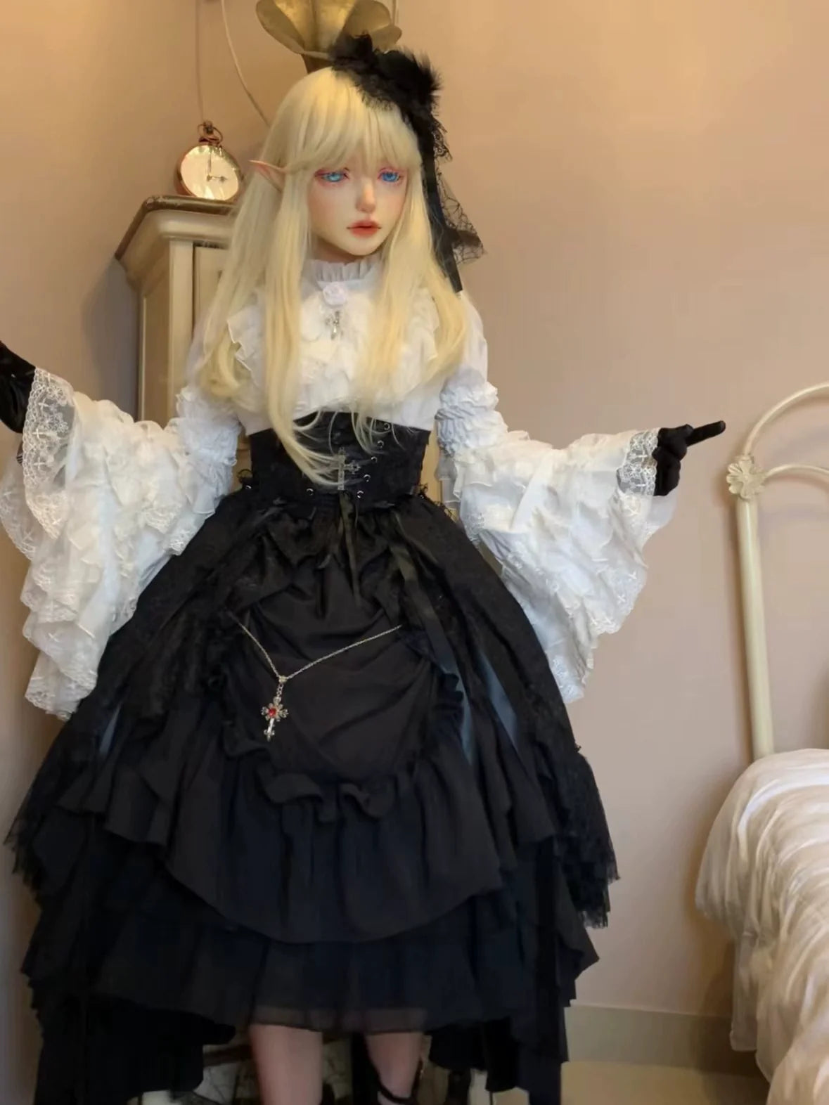 Nightingale Girl - Eternal Taboo - Gothic Lolita Skirt with Princess Sleeve Blouse